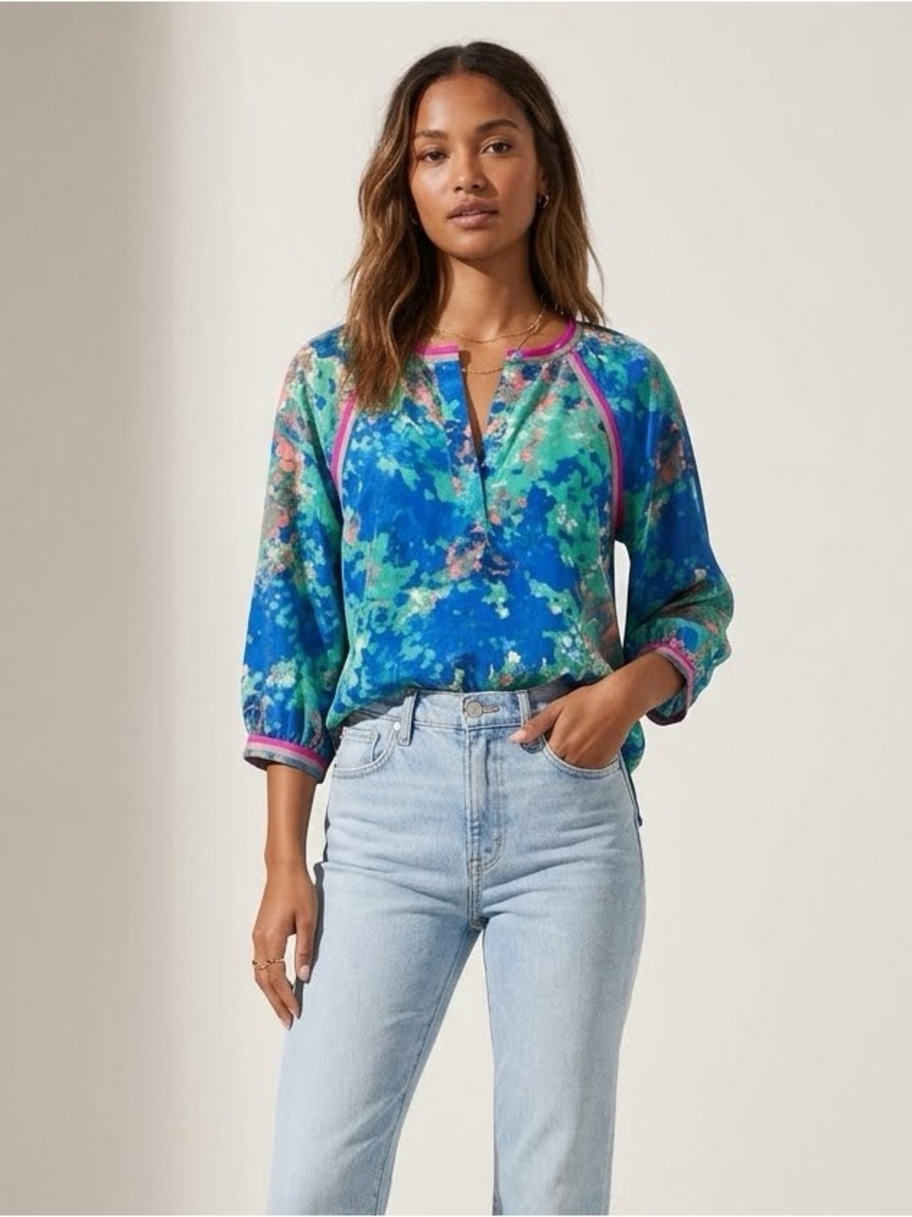 EUC - Parker 100% Silk Blouse - Watercolor - medium
